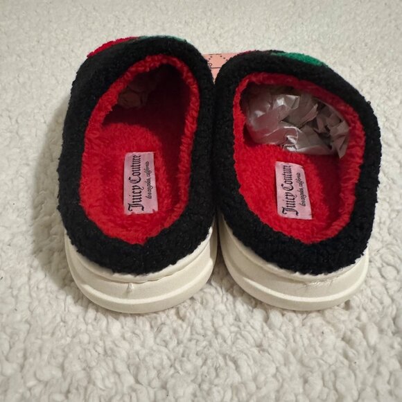 Juicy Couture Womens Cherry Embroidered Slippers sz medium black /red cozy new - Picture 9 of 9